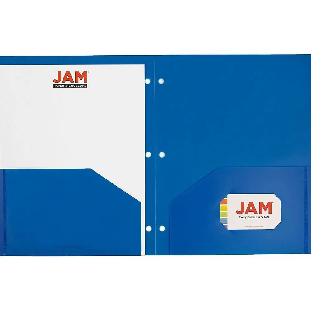 Pocket Folders|JAM Paper Heavy Duty 3 Hole Punch 2 Pocket Folder, Plastic, Assorted Primary Colors, 12/Pack (383HHPrgbypblb)