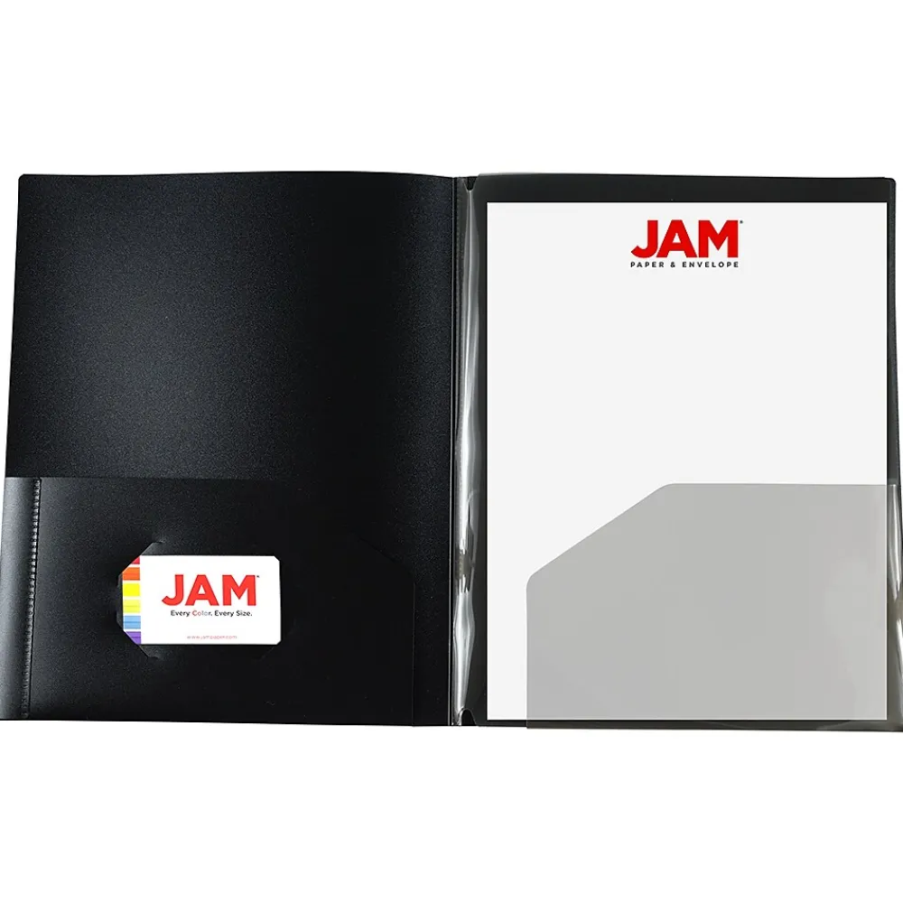 Pocket Folders|JAM Paper Heavy Duty 4-Pocket Plastic Folders, Black, 2/Pack (389MP4bl)