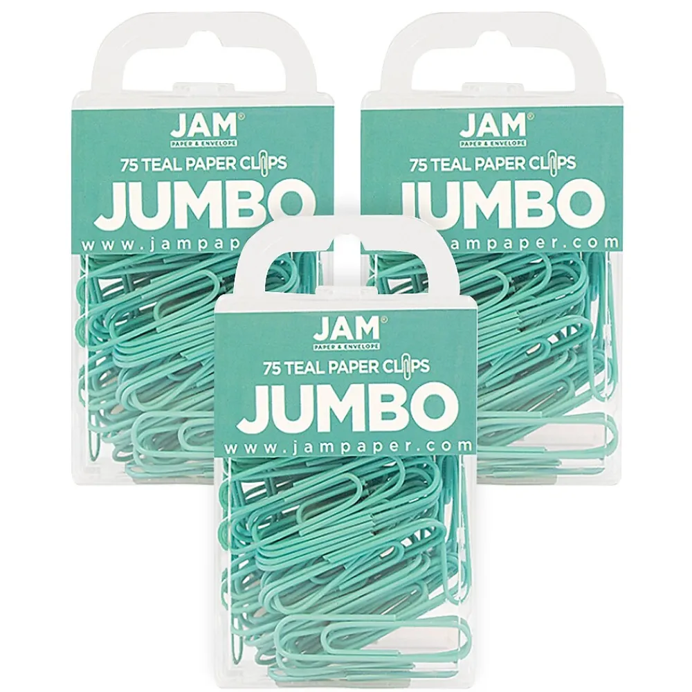Clips & Fasteners|JAM Paper Jumbo Paper Clips, , 3 Packs of 75 (21832065B) Teal