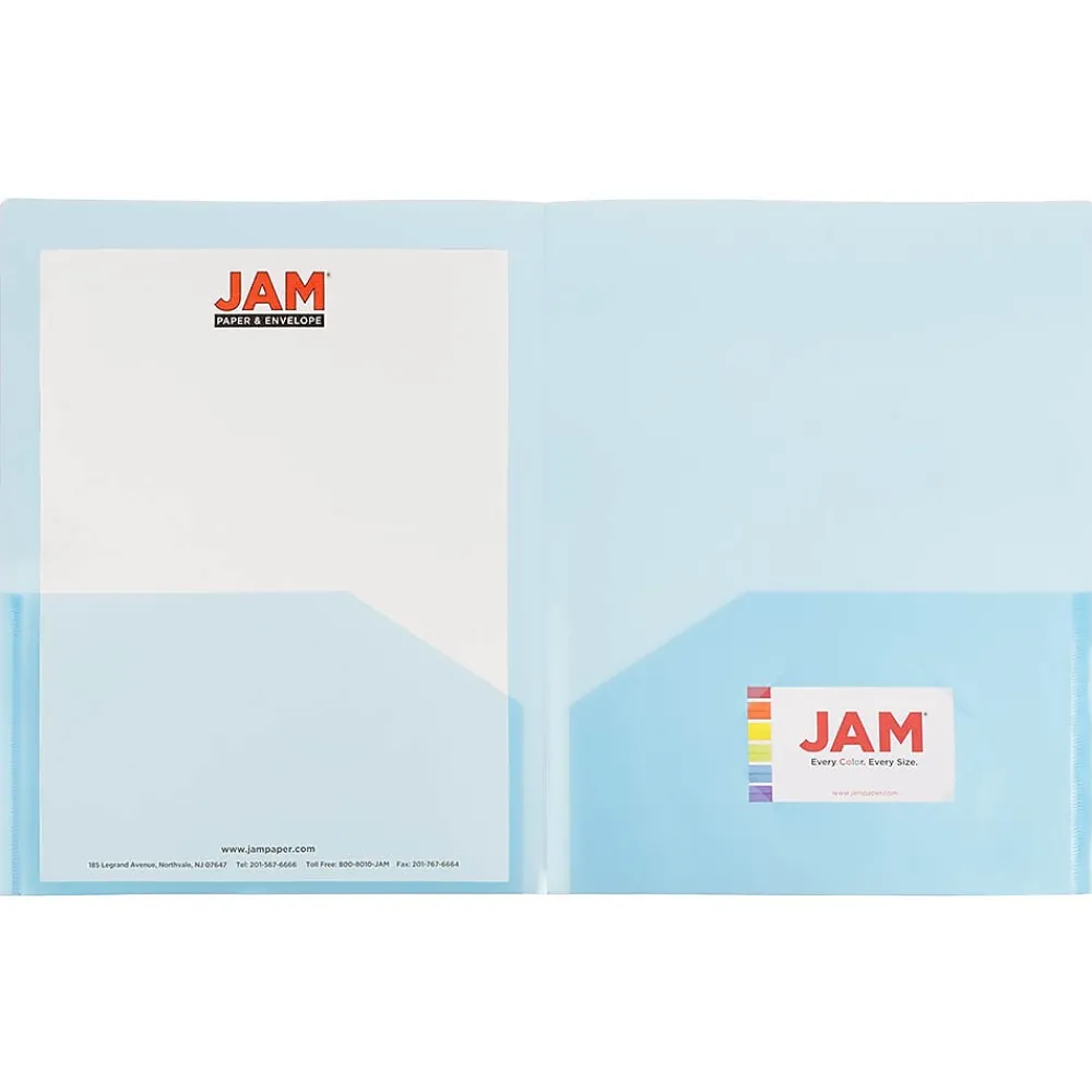 Pocket Folders|JAM Paper Light Weight Two-Pocket Plastic Presentation Folders, Blue, 6/Pack (381BLUED)