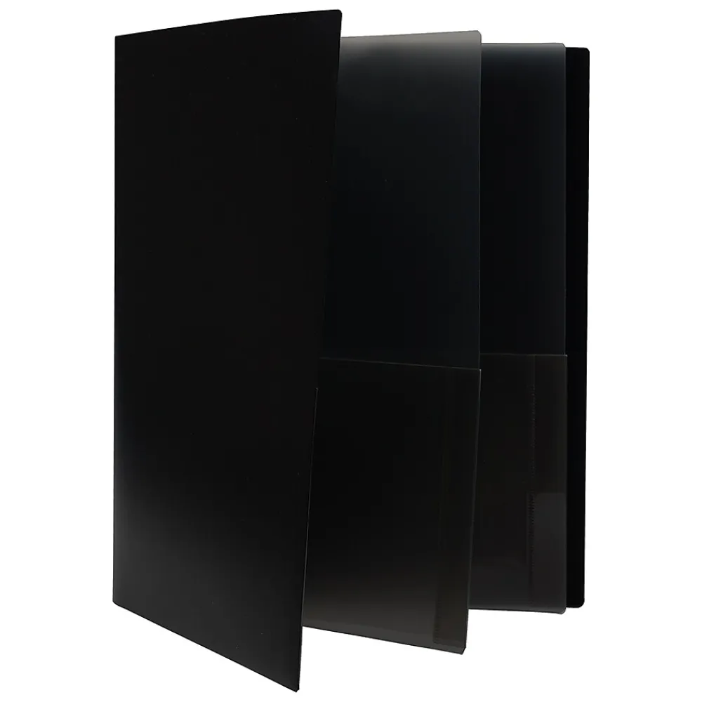 Pocket Folders|JAM Paper 6-Pocket Heavy Duty Plastic Folders, Black, 2/Pack (389MP6bl)