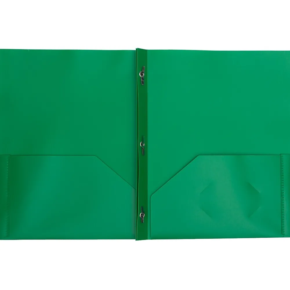 Pocket Folders|JAM Paper 2-Pocket Plastic Folders with 3 Fasteners, , 6/Pack (382ECGRD) Green
