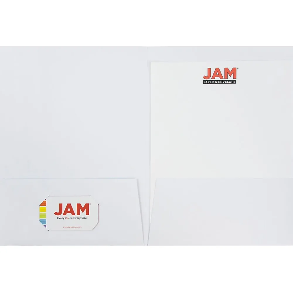 Pocket Folders|JAM Paper Two-Pocket Textured Linen Business Folders, , 6/Pack (95448D) White