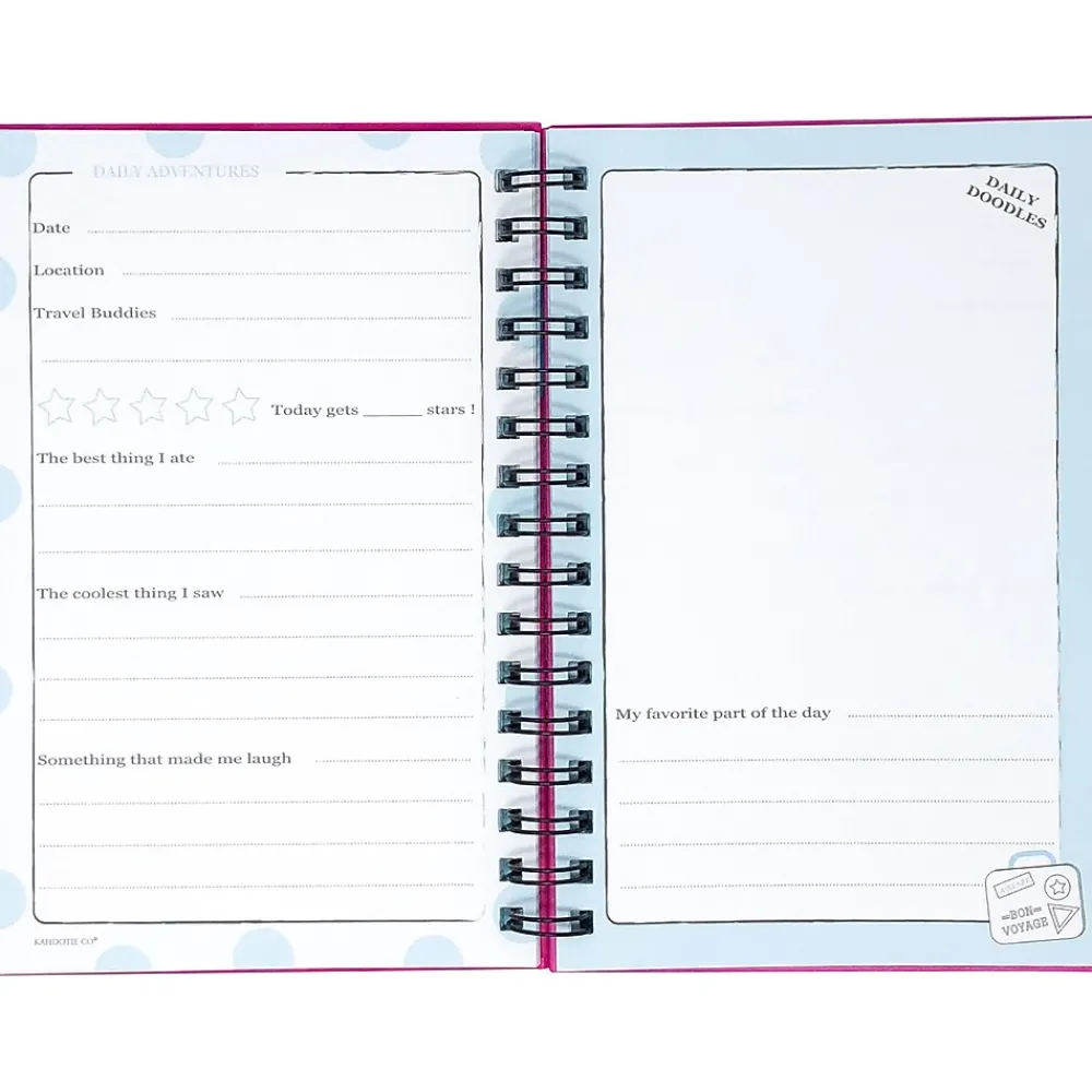 Journals|Kahootie Co. Travel Journal For Kids Hardcover Journal, 5.5" x 8.5", Wide Ruled, Pink, 60 Pages (TRAVP-H)