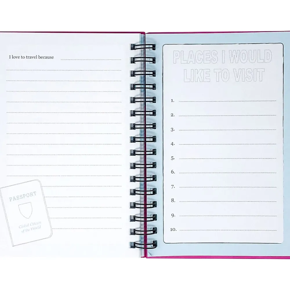 Journals|Kahootie Co. Travel Journal For Kids Hardcover Journal, 5.5" x 8.5", Wide Ruled, Pink, 60 Pages (TRAVP-H)