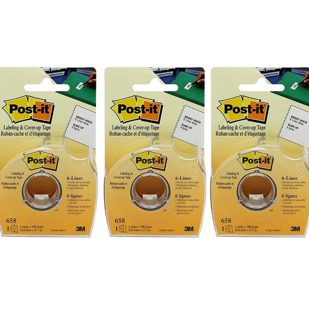 Correction & White-Out|3M Post-it Labeling & Cover-up Tape, 1" x 700" Per Roll, 3 Rolls