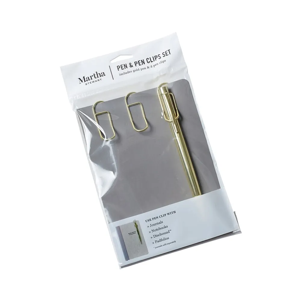 Clips & Fasteners|Martha Stewart Pen and Pen Clip Set, Gold (MS109J)