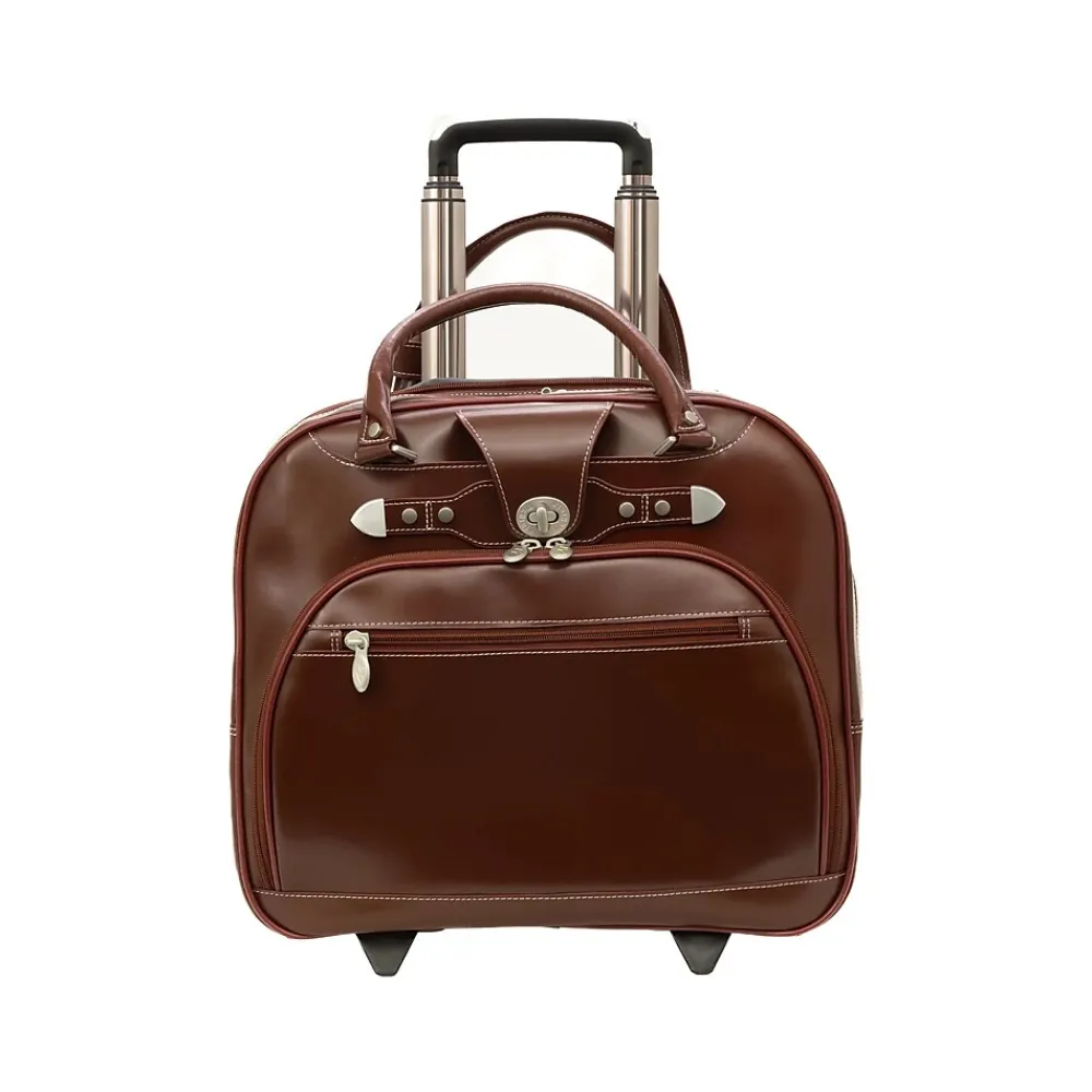Laptop Bags|McKlein USA REDWOOD 15" Leather Rolling Laptop Bag, Red (99696)