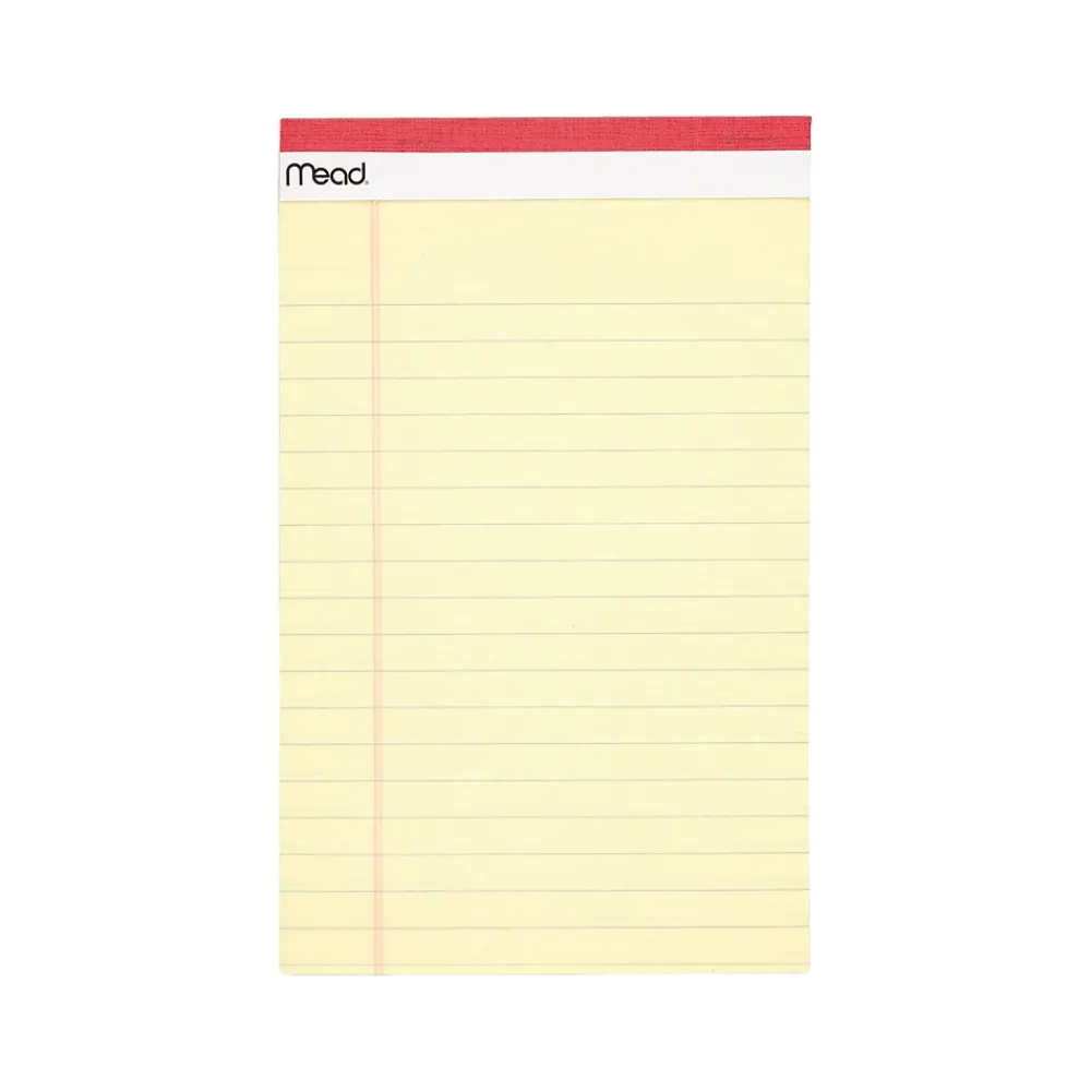 Notepads|Mead Notepad, 5" x 8", Wide-Ruled, Canary, 50 Sheets/Pad, 4 Pads/Pack (59382)