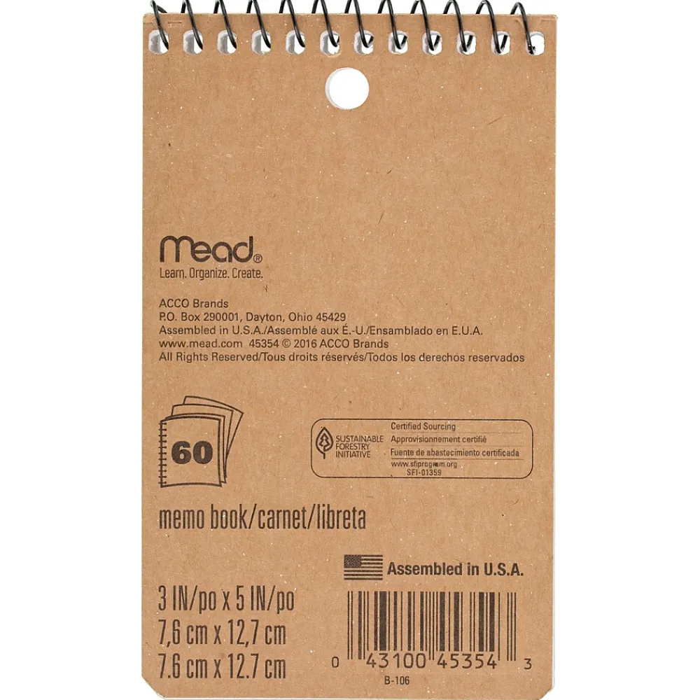Subject Notebooks|Mead 1-Subject Notebooks, 3" x 5", College Ruled, 60 Sheets, Assorted Colors (45354)
