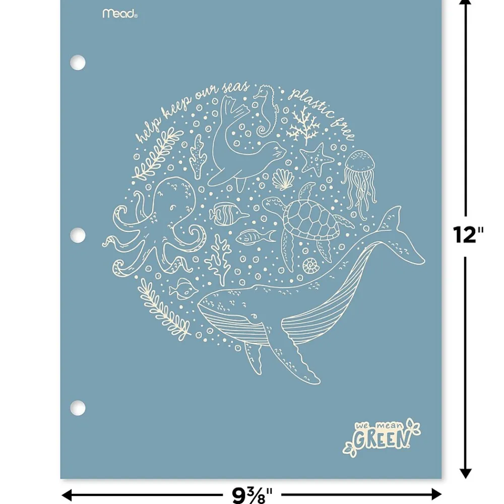 Pocket Folders|Mead We Mean Green 3-Hole Punched 2-Pocket Paper Folders, Assorted Colors (330000F)