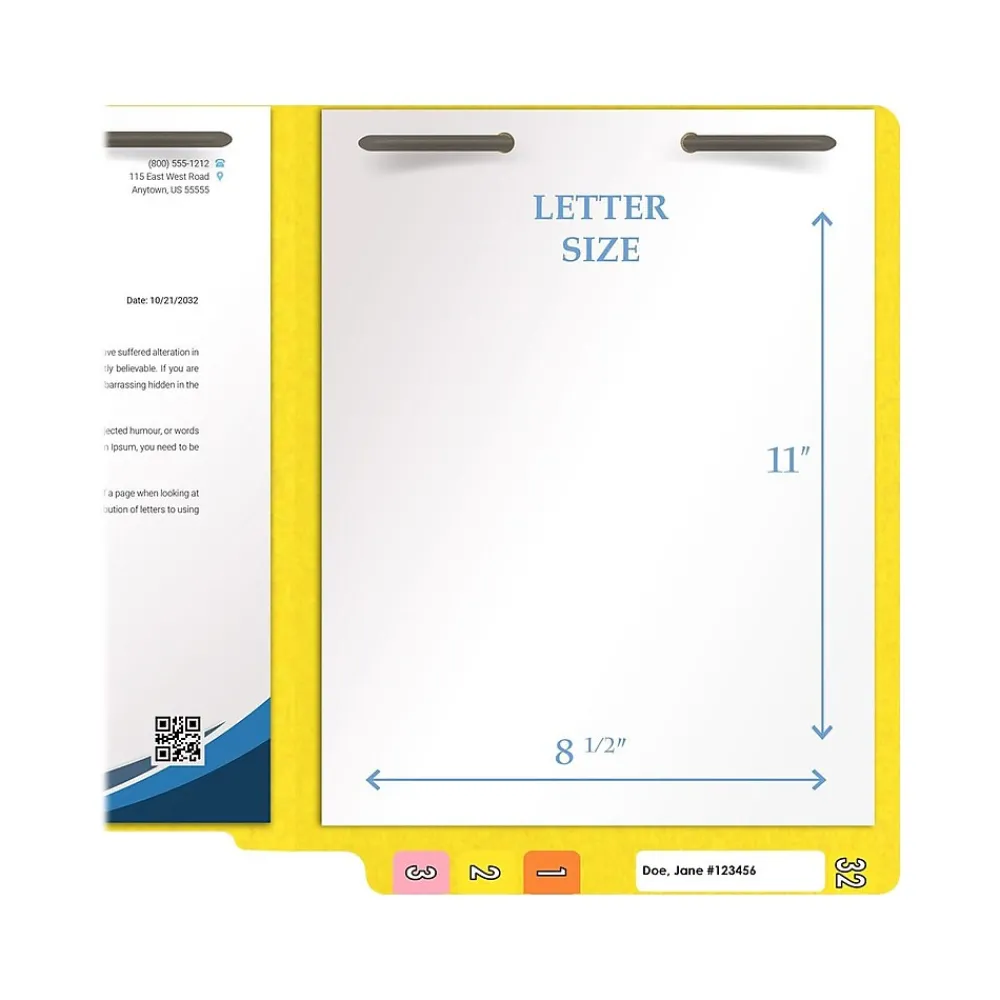 File Folders|Medical Arts Press Heavy-Duty End Tab File Folder, Straight Cut, Letter-Size, Yellow, 40/Box (S-09459-YLW)