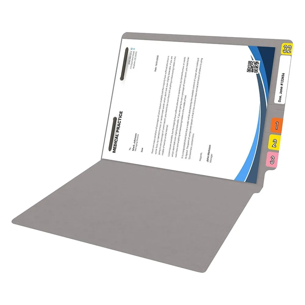 File Folders|Medical Arts Press Reinforced End Tab File Folder, Straight Cut, Letter-Size, Gray, 50/Box (S-01601-GRY)