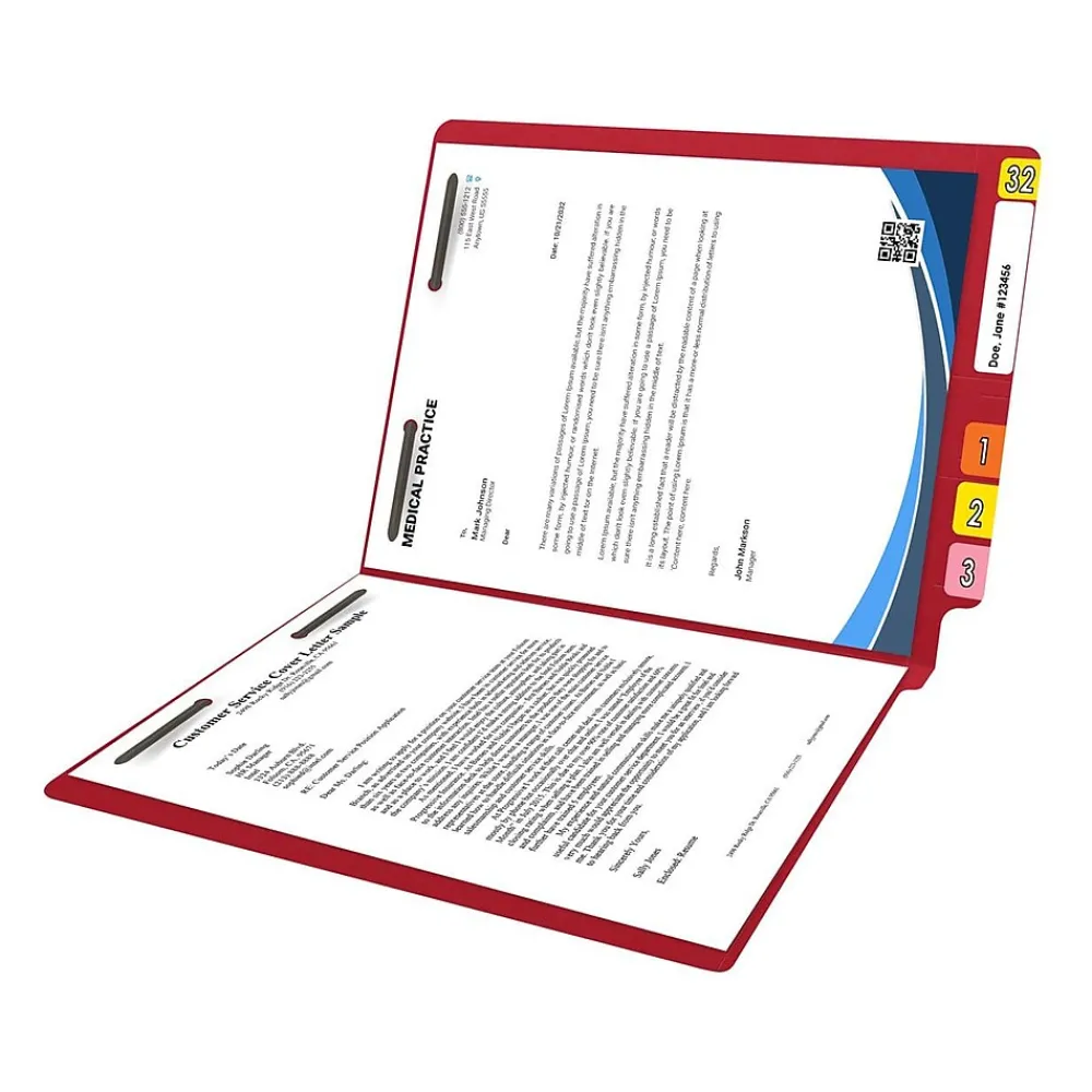 File Folders|Medical Arts Press Reinforced End Tab File Folder, Straight Cut, Letter-Size, Red, 250/Carton (S-01602-RED-B)