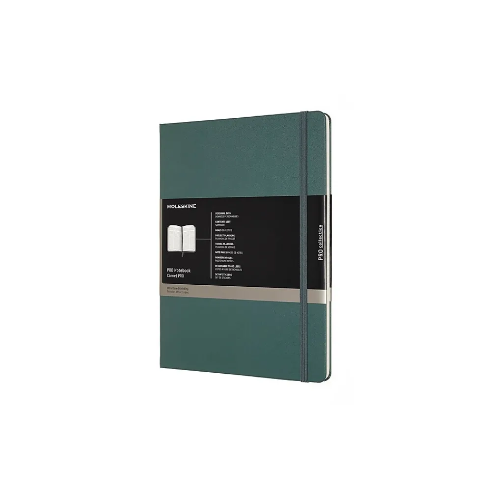 Subject Notebooks|Moleskine Pro XL 1-Subject Professional Notebook, 7.5" x 9.75", Narrow Ruled, 192 Sheets, Green (620817)