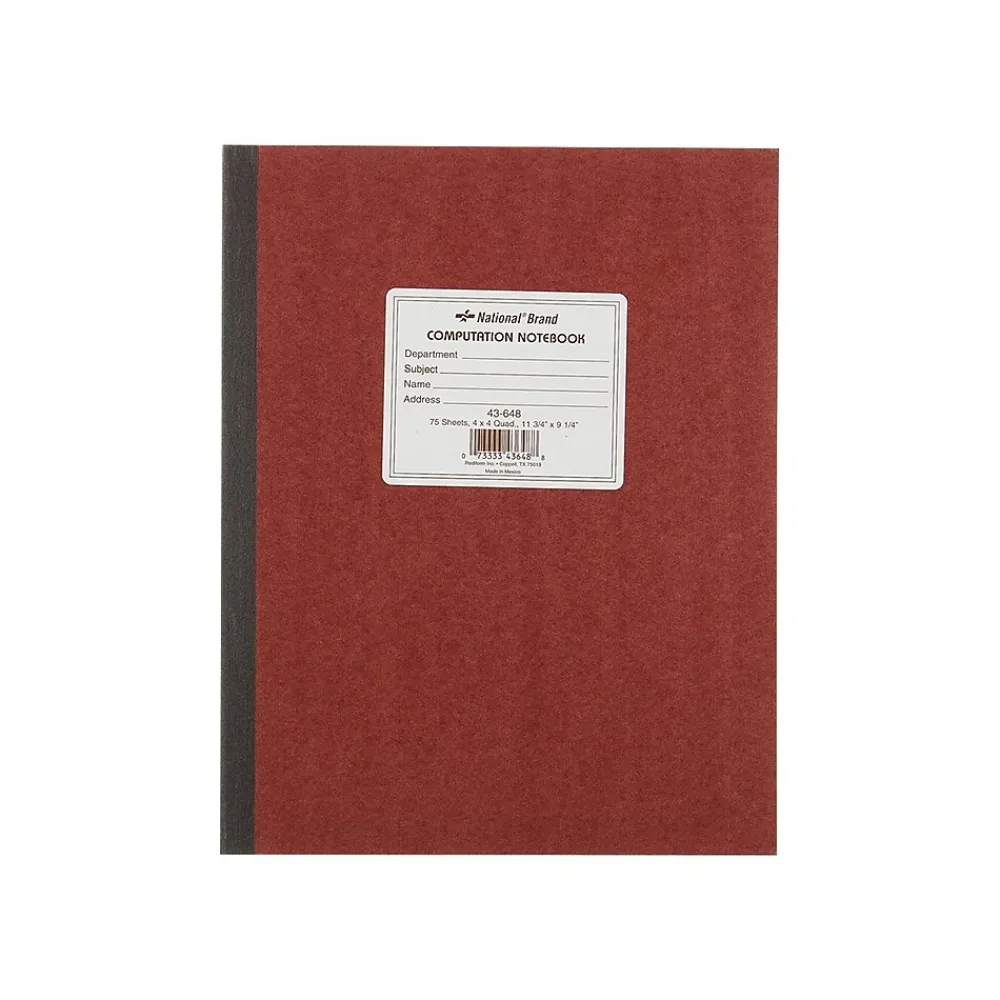 Notebooks|National Brand 1-Subject Computation Notebooks, 9.25" x 11.75", Quad, 75 Sheets, Brown (43648)