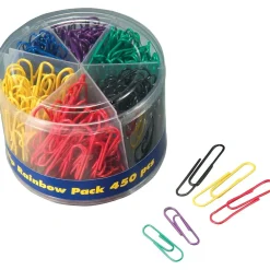 Clips & Fasteners|Officemate Assorted Sizes Paper Clips, Assorted Colors, 450 Clips/Pack (97227)