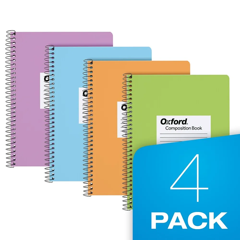 Composition Notebooks|Oxford Composition Notebooks, 7.5" x 9.75", College Ruled, 80 Sheets, Assorted Colors, 4/Pack (64947)