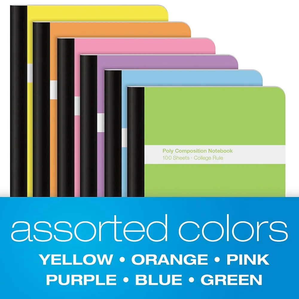 Composition Notebooks|Oxford Composition Notebooks, 7.5" x 9.75", College Ruled, 100 Sheets, Assorted Colors, 6/Pack (64957)