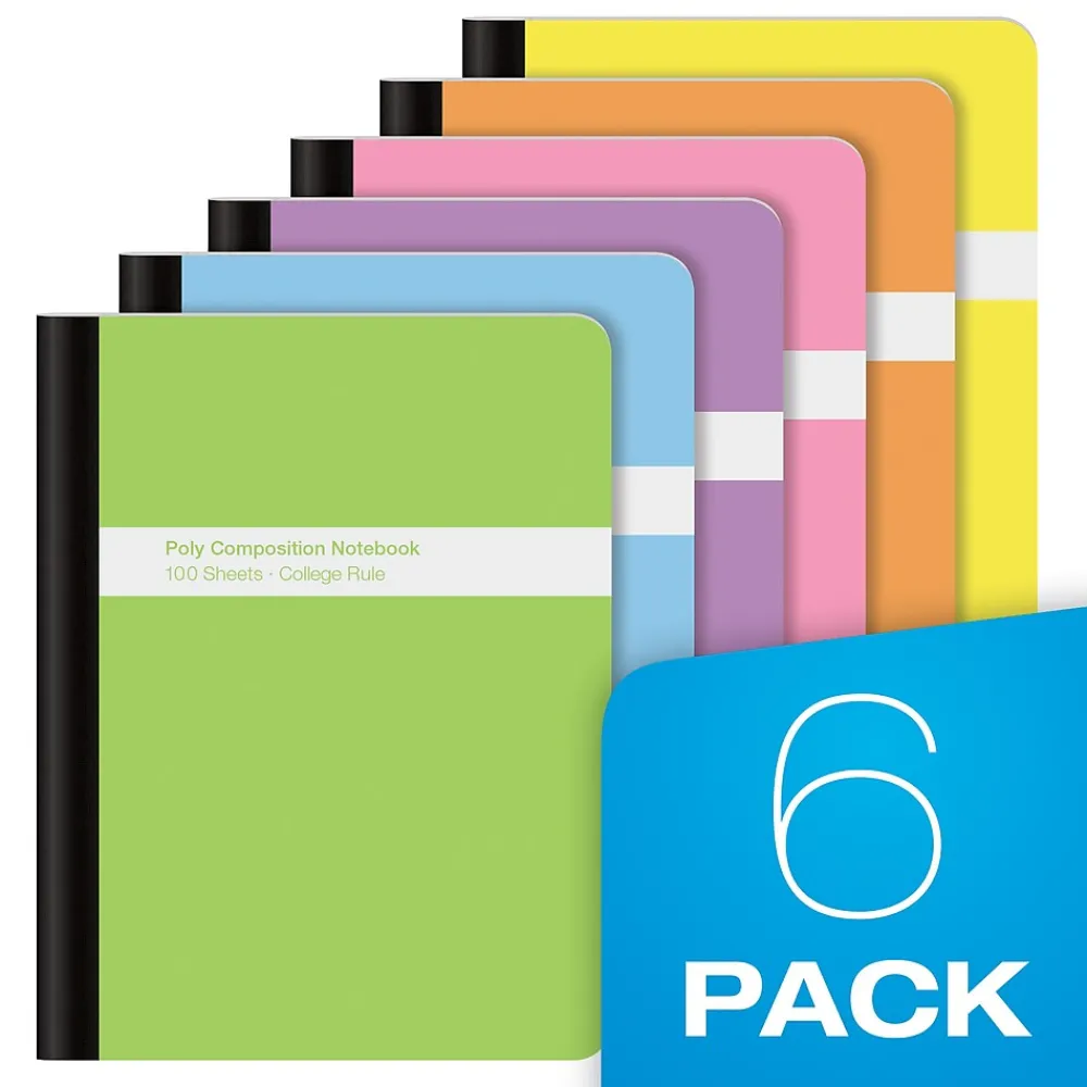 Composition Notebooks|Oxford Composition Notebooks, 7.5" x 9.75", College Ruled, 100 Sheets, Assorted Colors, 6/Pack (64957)