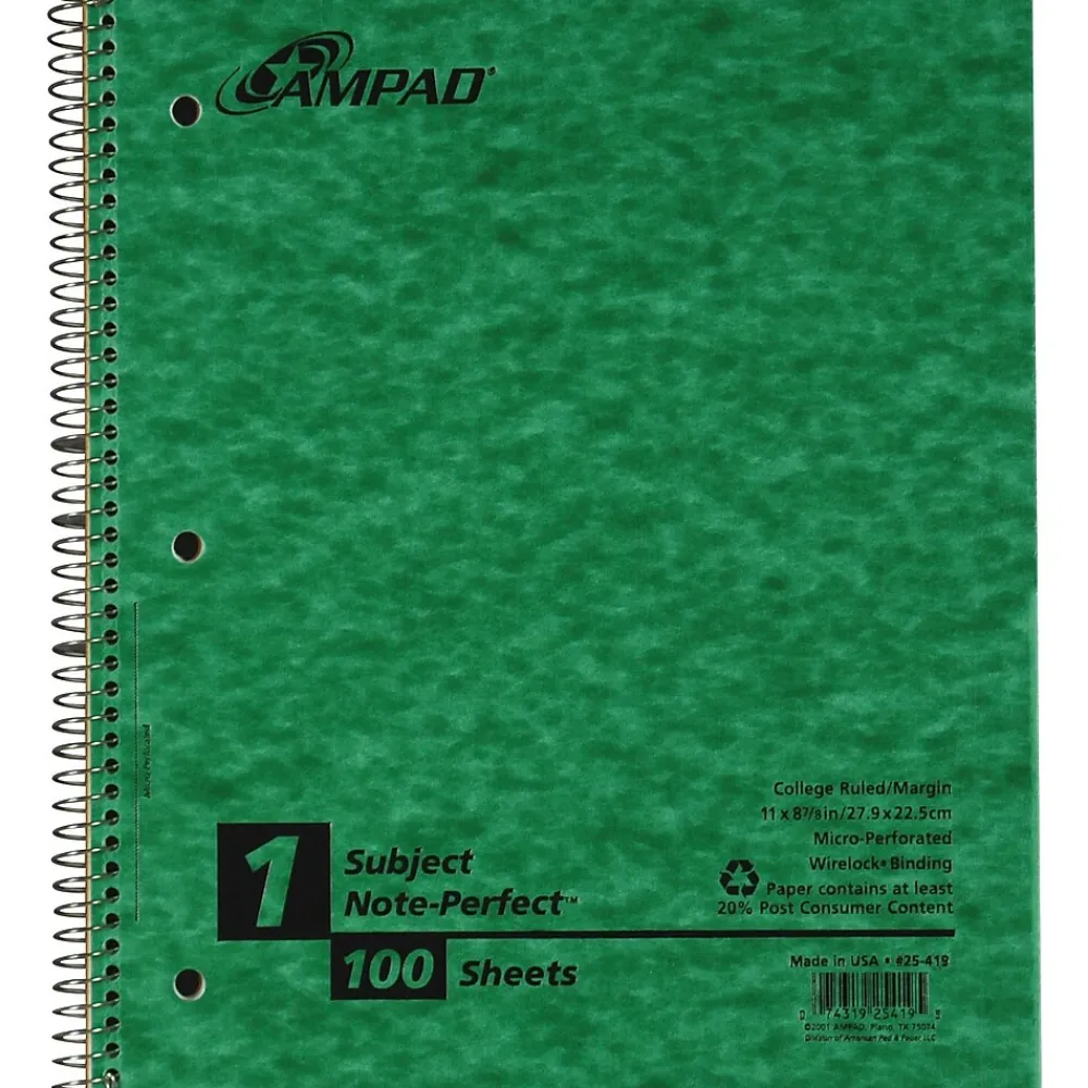 Subject Notebooks|Oxford Earthwise 1-Subject Notebooks, 9" x 11", College Ruled, 100 Sheets, Each (25-419R)