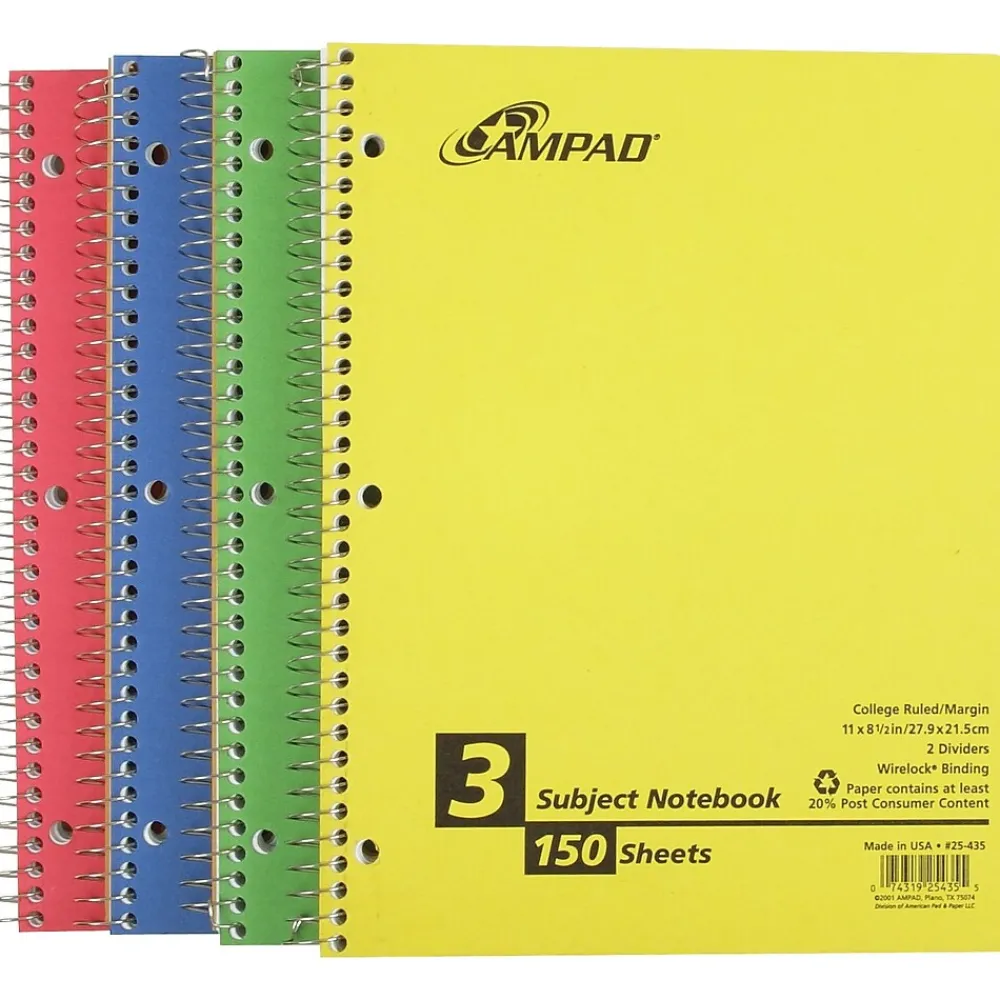 Subject Notebooks|Oxford Earthwise 3-Subject Notebooks, 8.5" x 11", College Ruled, 150 Sheets, Each (25-435R)