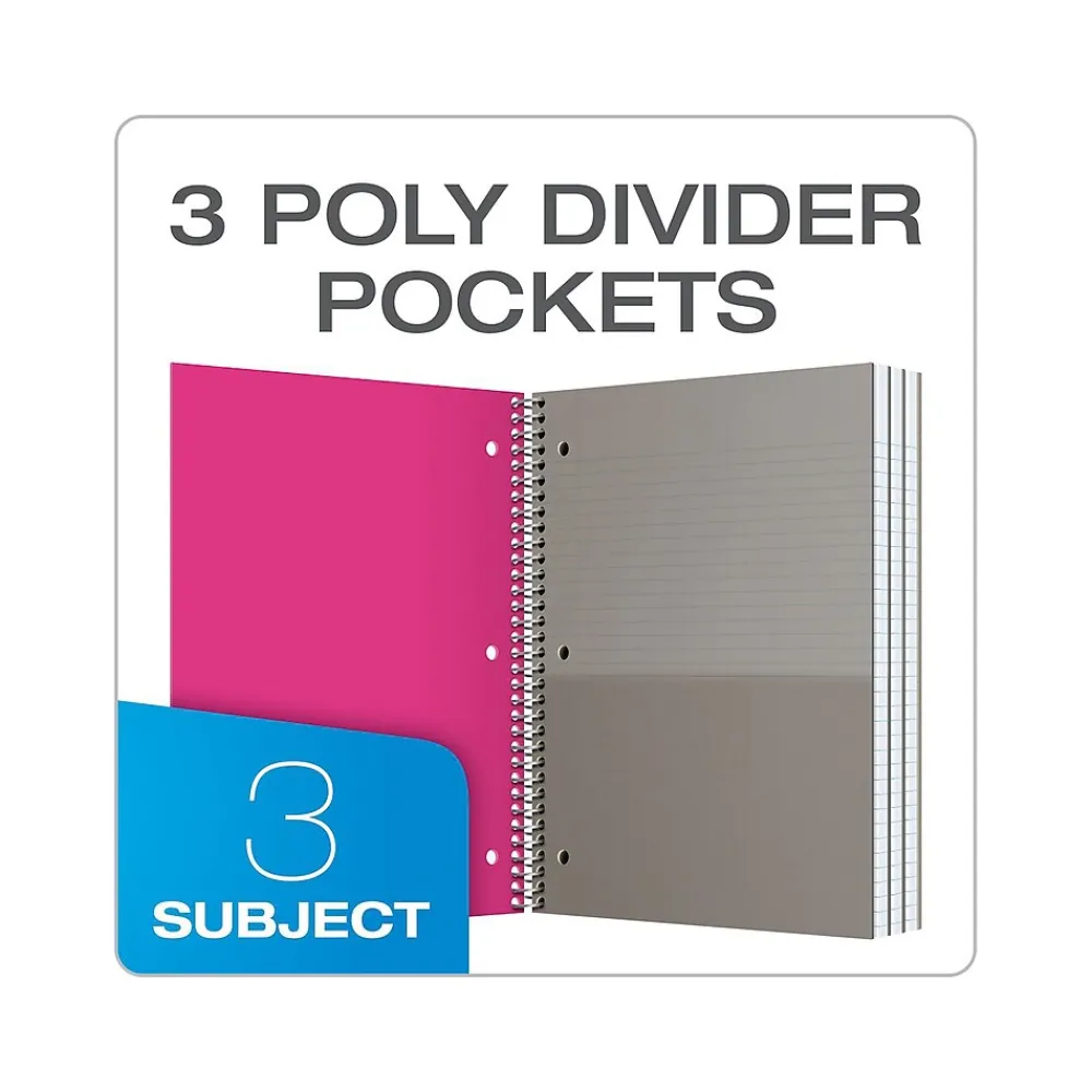 Subject Notebooks|Oxford 3-Subject Notebooks, 8.5" x 11", College Ruled, 150 Sheets, Assorted Colors (10586)