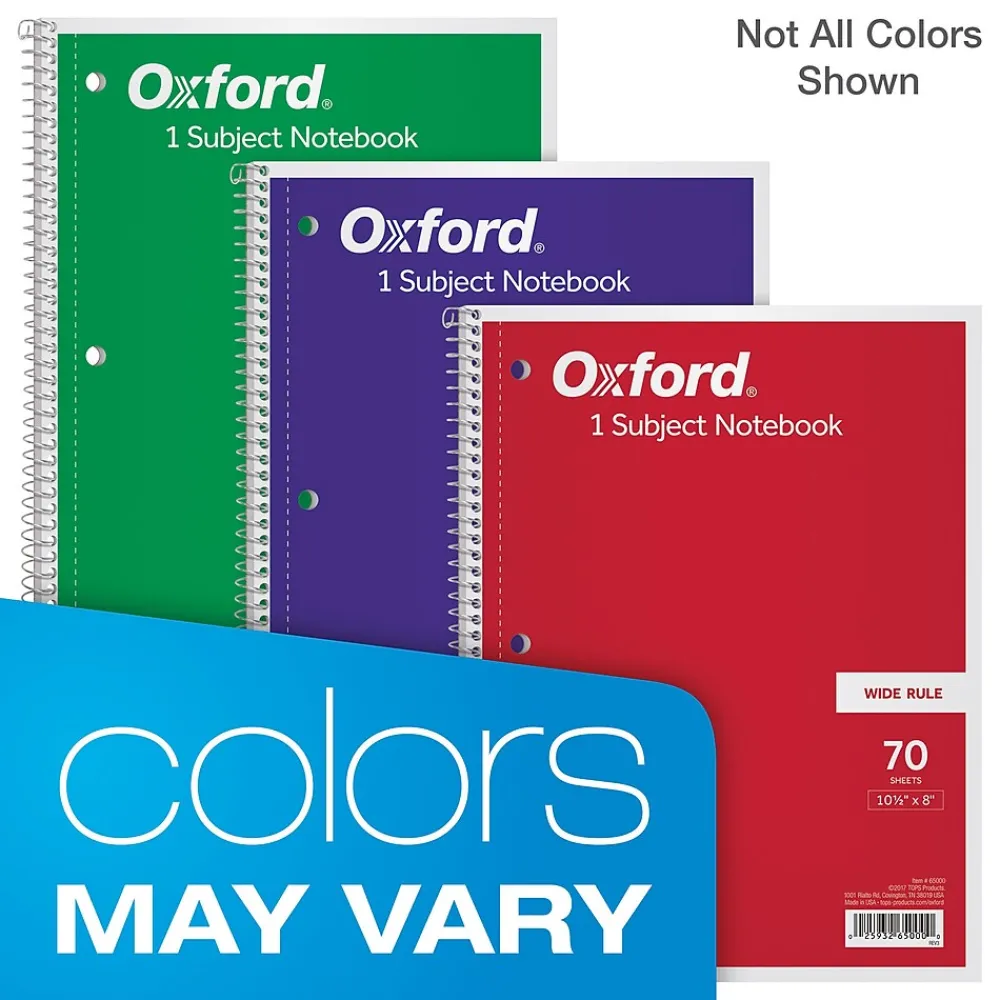 Subject Notebooks|Oxford 1-Subject Notebooks, 8" x 10.5", Wide Ruled, 70 Sheets, Each (65000)