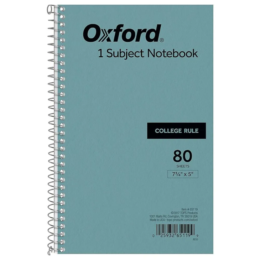 Subject Notebooks|Oxford 1-Subject Notebooks, 5" x 7.75", College Ruled, 80 Sheets, Blue (65119)