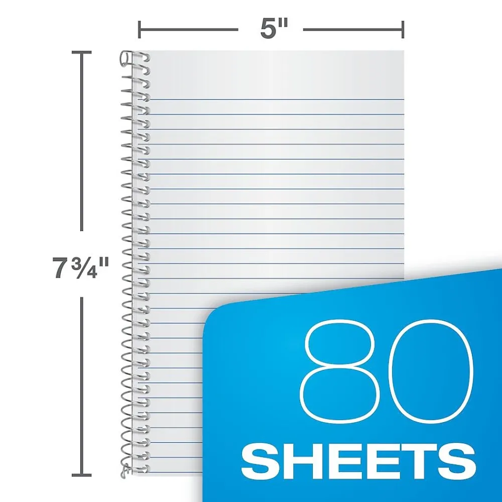 Subject Notebooks|Oxford 1-Subject Notebooks, 5" x 7.75", College Ruled, 80 Sheets, Blue (65119)