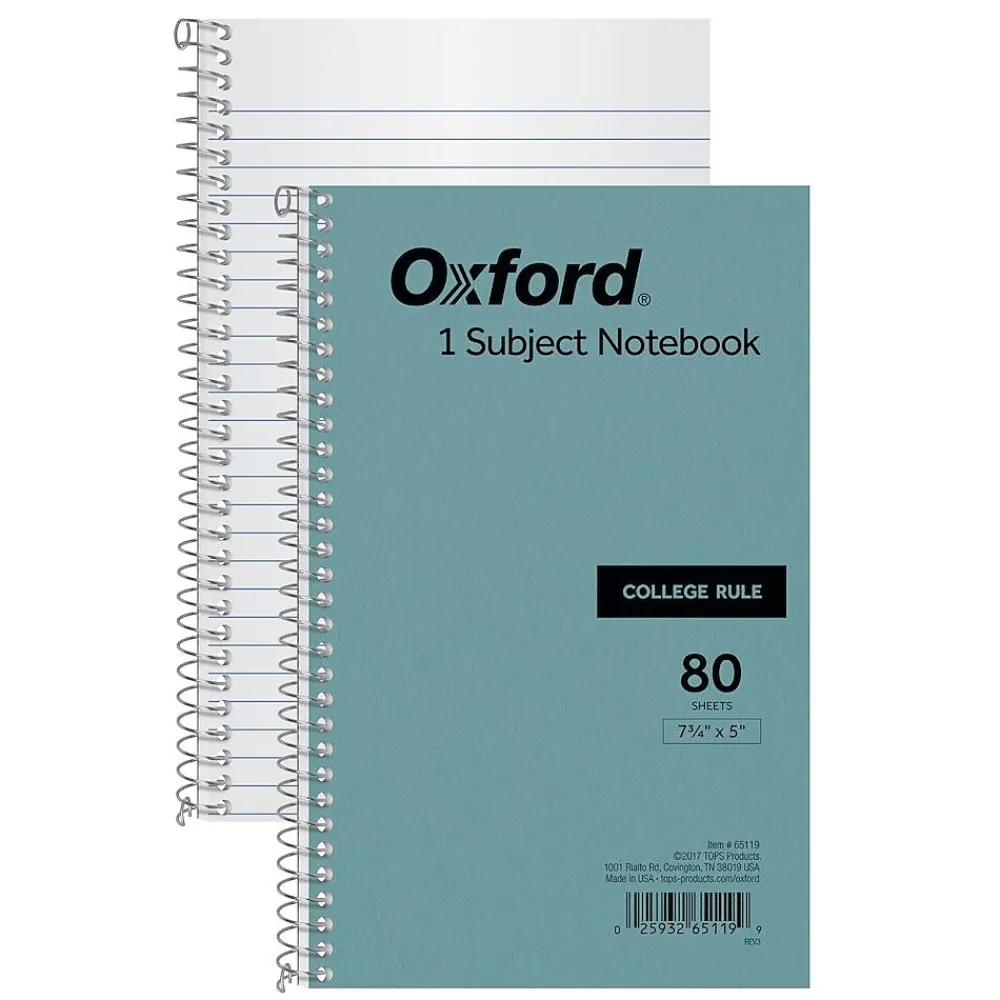 Subject Notebooks|Oxford 1-Subject Notebooks, 5" x 7.75", College Ruled, 80 Sheets, Blue (65119)