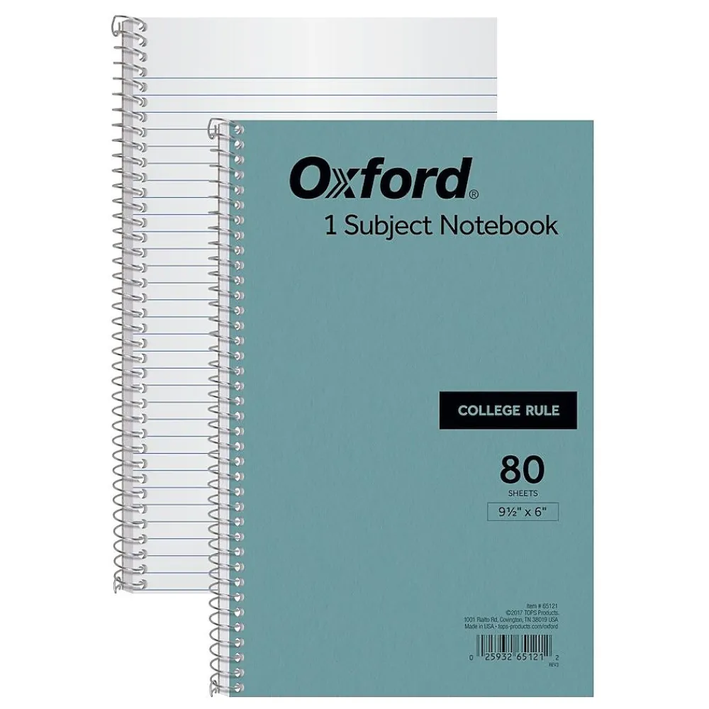 Subject Notebooks|Oxford 1-Subject Notebooks, 6" x 9.5", College Ruled, 80 Sheets, Blue (65121)