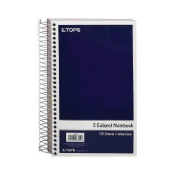 Subject Notebooks|Oxford 5-Subject Subject Notebooks, 6" x 9.5", Wide Ruled, 175 Sheets, Blue (63859)