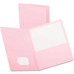 Pocket Folders|Oxford Twin-Pocket Folder, Embossed Leather Grain Paper, Pink, 25/Box (57568EE)
