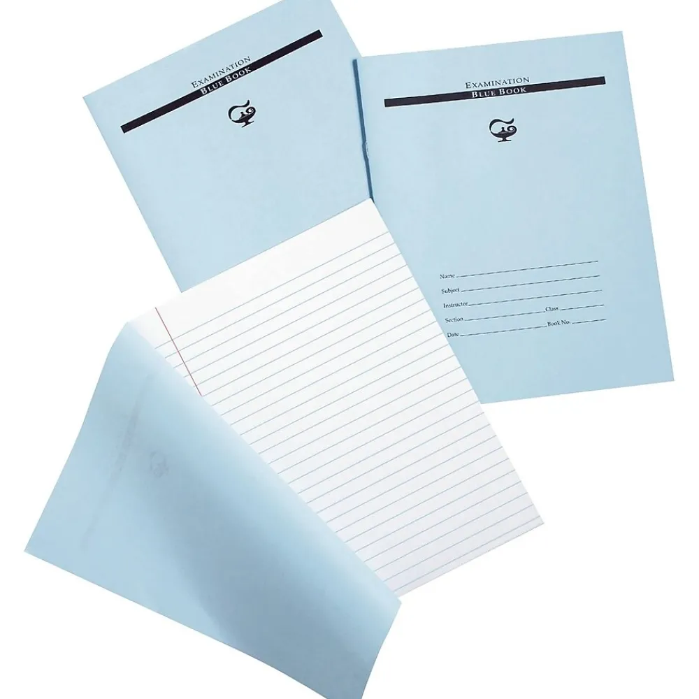 Notebooks|Pacon Corporation Examination Books, 4 Sheets/8 Pages, Wide Ride, Blue Cover, 7"H x 8 1/2"W