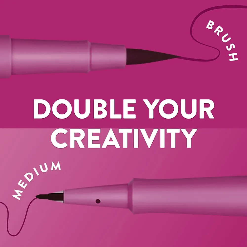 Pens|Paper Mate Flair! DUAL Calligraphy Pens, Brush/Medium Tips, Assorted Colors, 16/Pack (2181607)