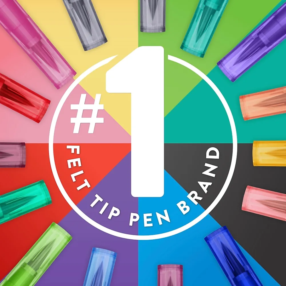 Pens|Paper Mate Flair! DUAL Calligraphy Pens, Brush/Medium Tips, Assorted Colors, 16/Pack (2181607)