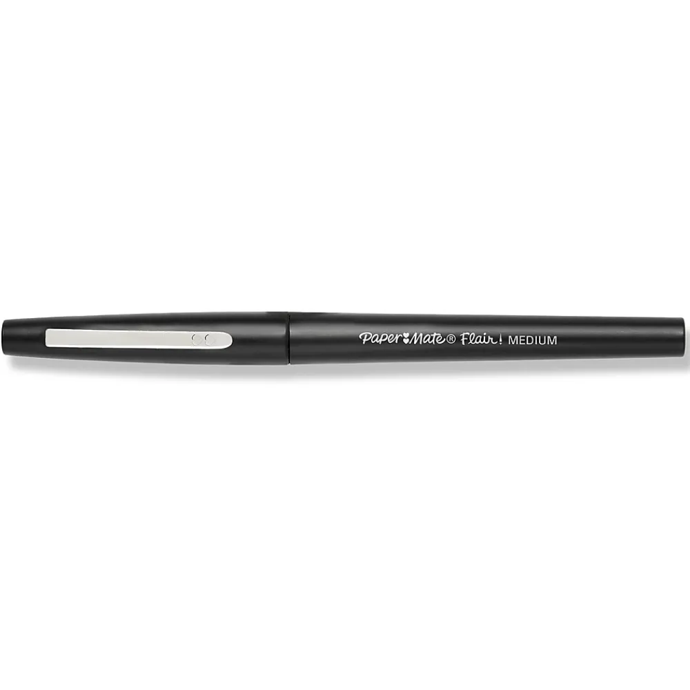 Pens|Paper Mate Flair Felt Pens, Medium Point, 0.7mm, Black Ink, Dozen (8430152)