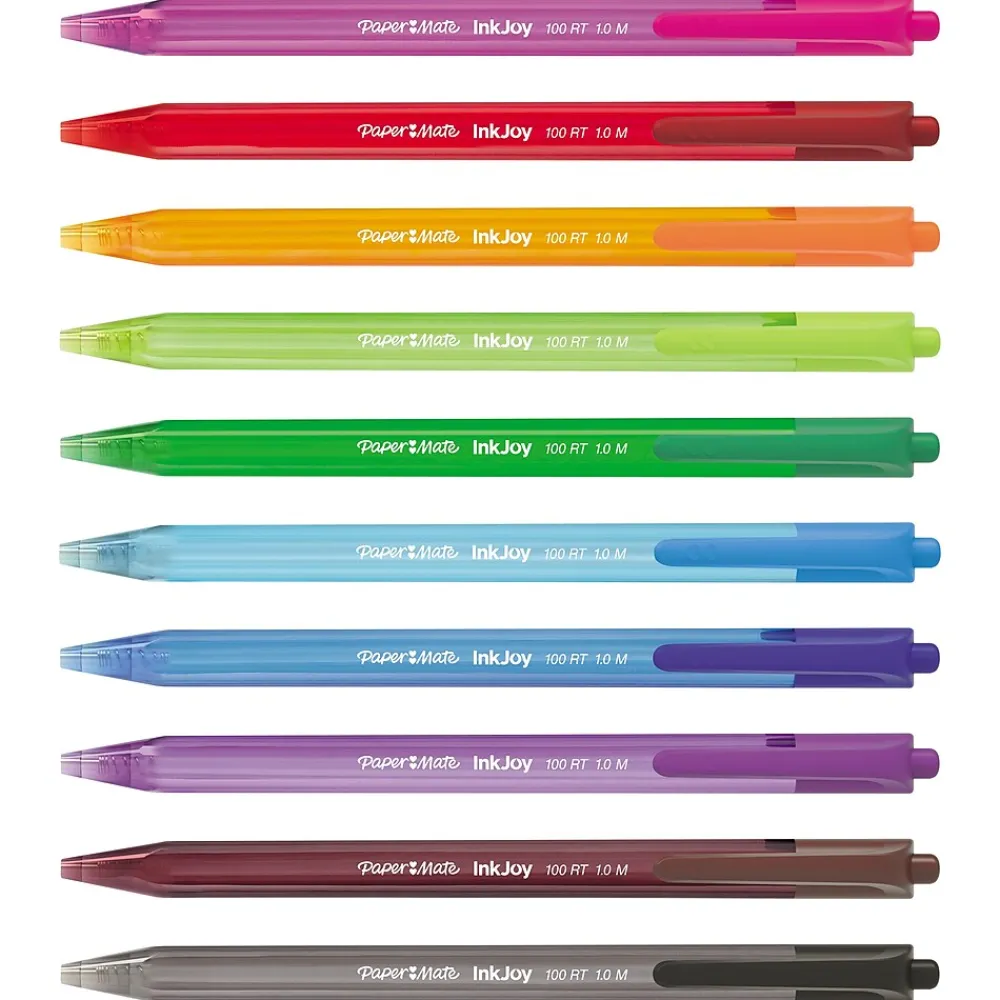 Pens|Paper Mate InkJoy 100 RT Retractable Ballpoint Pen, Medium Point, Assorted Ink, 20/Pack (1951396)