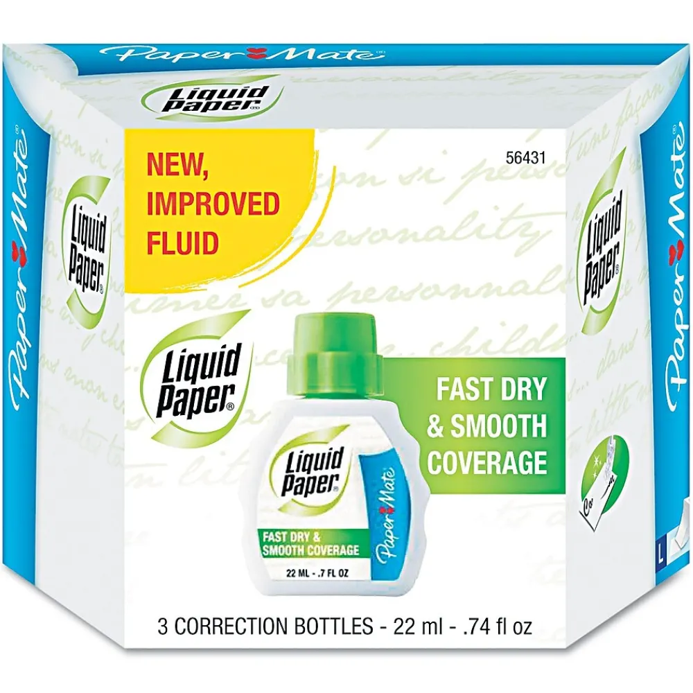 Correction & White-Out|Paper Mate ® Liquid Paper® Fast Dry Correction Fluid; 22 ml, White, 3/Pack