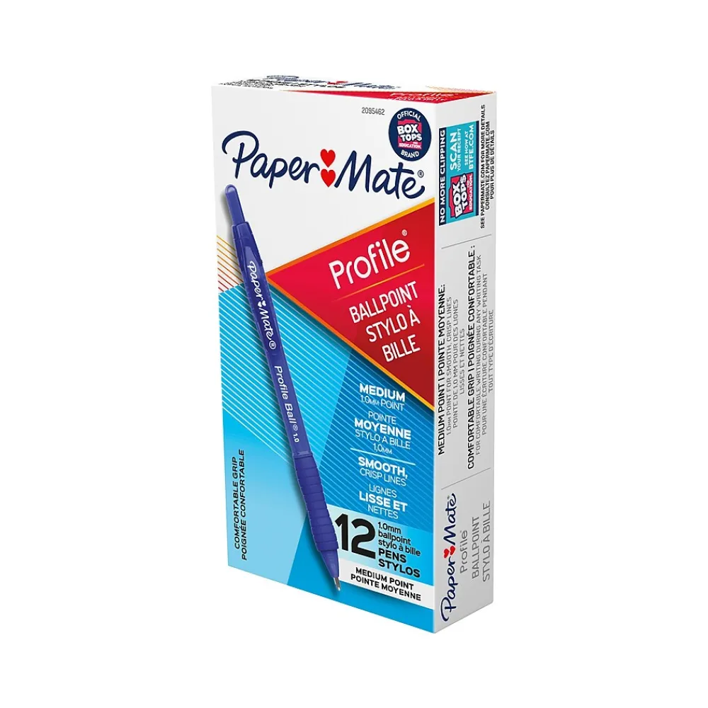 Pens|Paper Mate Profile Retractable Ballpoint Pen, Medium Point, Blue Ink, Dozen (2095462)