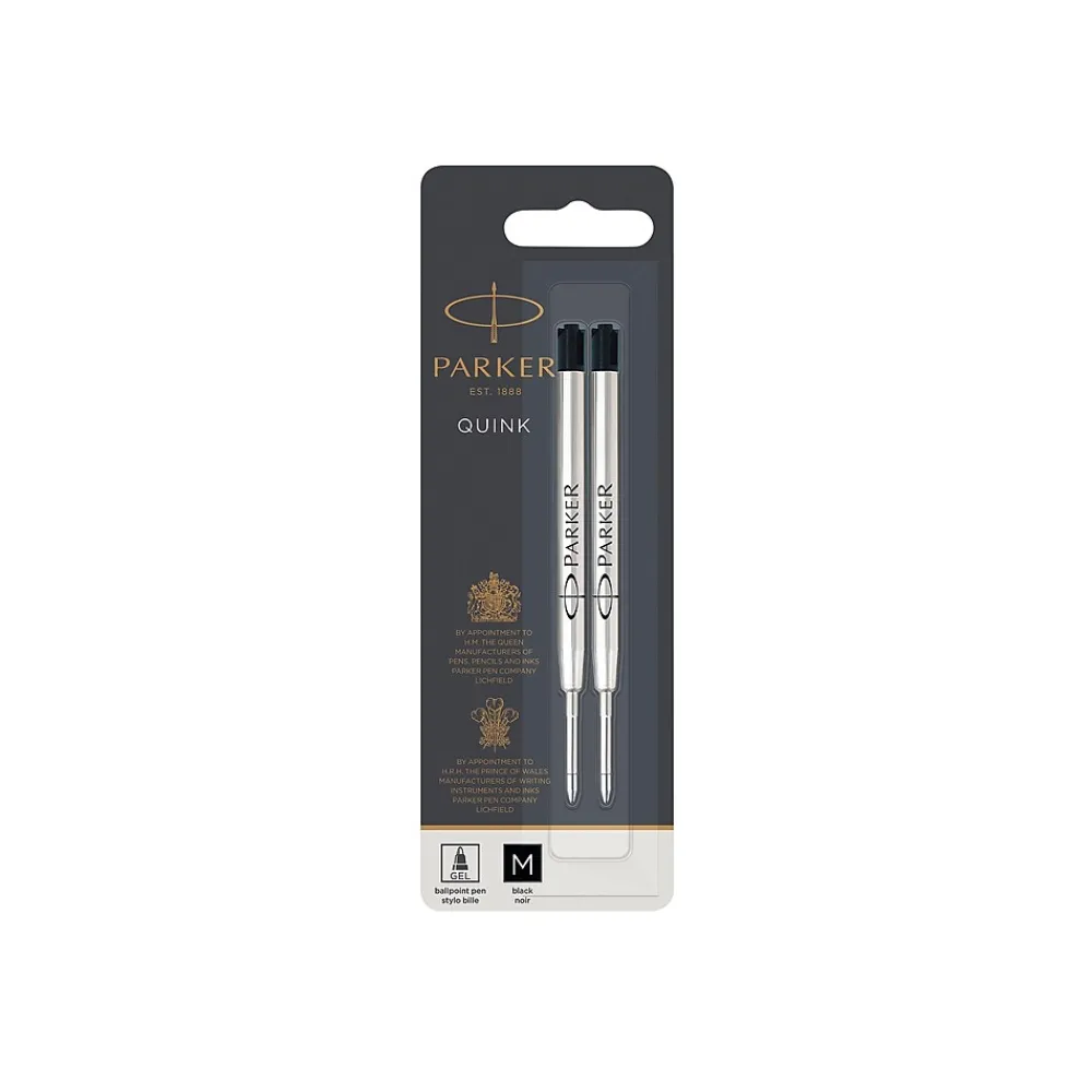 Pens|Parker Quink Gel-Ink Pen Refill, Medium Tip, Black Ink, 2/Pack (1950362)