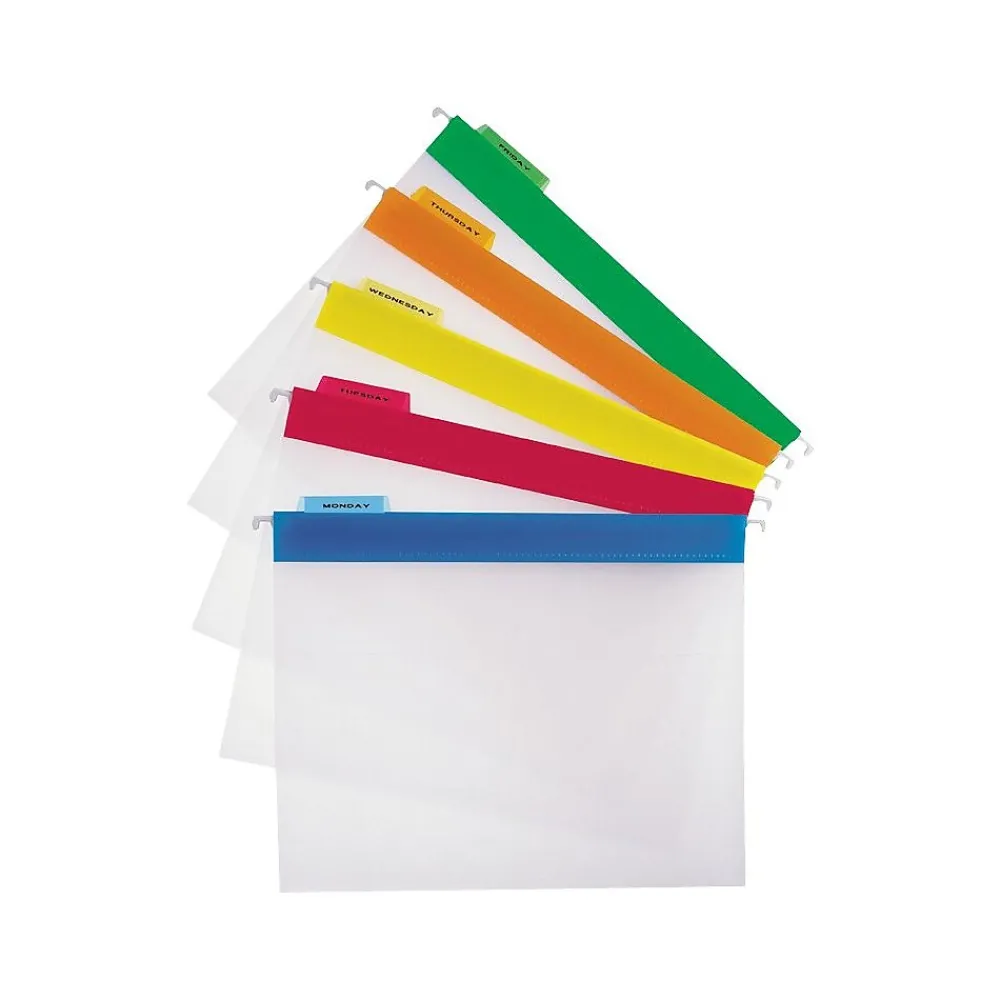 Hanging File Folders|Pendaflex EasyView™ Poly Hanging File Folders, Assorted Color Bar, Letter, Holds 8 1/2"H x 11"W, 25/Bx (PFX 557080)