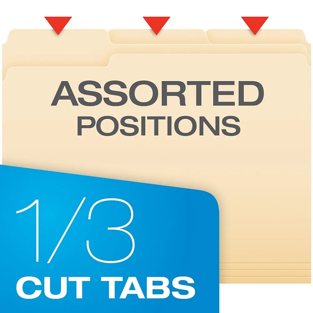 File Folders|Pendaflex Essentials File Folders, 1/3-Cut Tab, Letter Size, Manila, 100/Box (752 1/3)