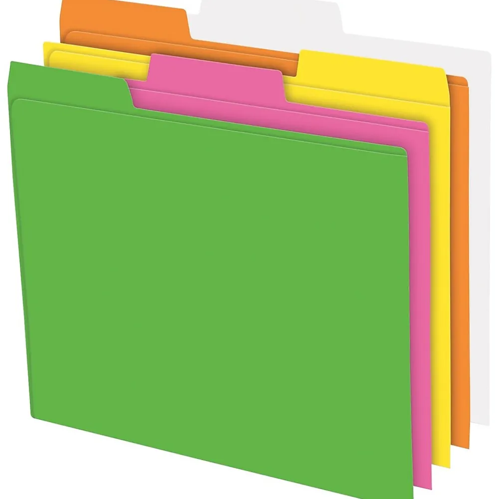 File Folders|Pendaflex Glow Recycled File Folder, 1/3-Cut Tab, Letter Size, Assorted, 24/Box (40523)