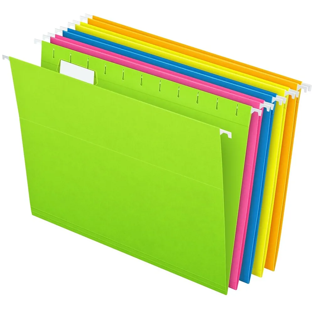 Hanging File Folders|Pendaflex Glow 5-Tab Hanging File Folders, Letter Size, Multicolor, 25/Box (81672)