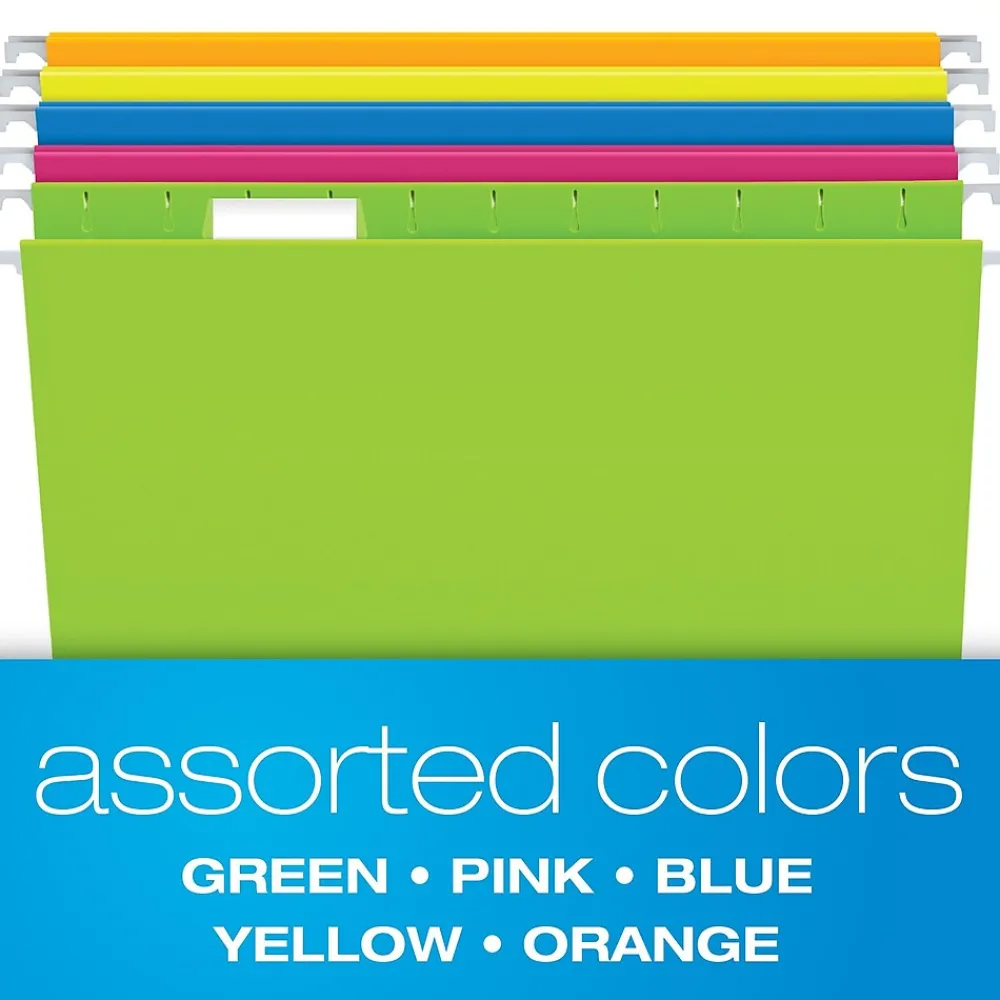 Hanging File Folders|Pendaflex Glow 5-Tab Hanging File Folders, Letter Size, Multicolor, 25/Box (81672)