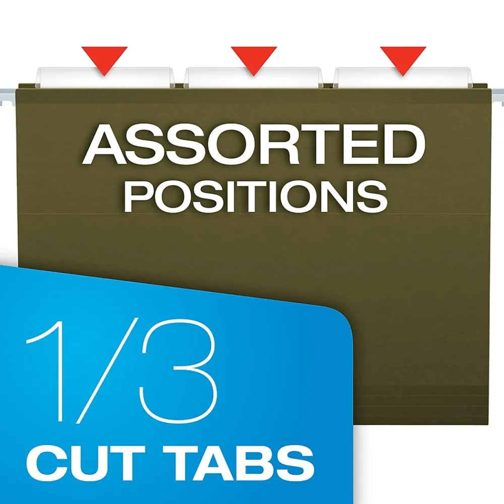 Hanging File Folders|Pendaflex Hanging File Folders, 1/3-Cut Tab, Letter Size, Standard Green, 25/Box (PFX 4152 1/3)