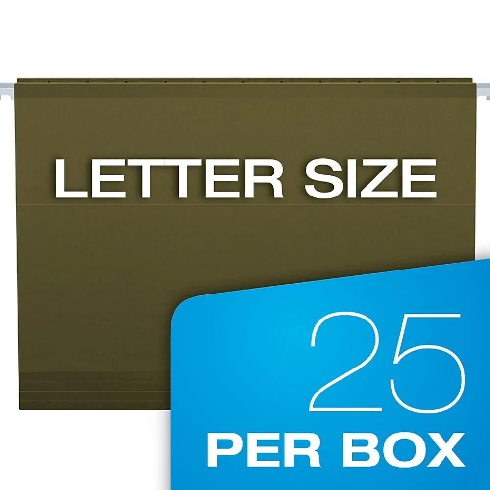 Hanging File Folders|Pendaflex Hanging File Folder, 5-Tab, Letter Size, Green, 25/Box (PFX 4152)