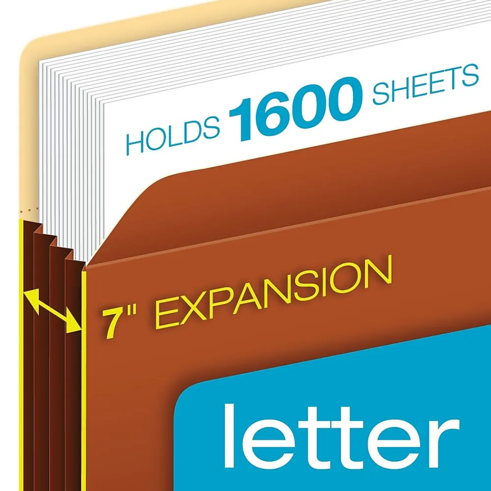 File Folders|Pendaflex Heavy Duty Pockets, 7" Expansion Pocket Folders, Full Length Tab, Letter Size, Brown, 5/Box (15444HD)